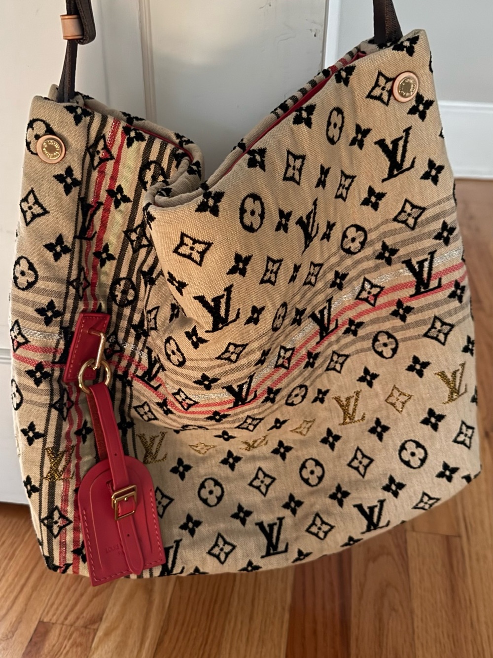 Luxury Brand Beige and Black Monogram Canvas Duffel hobo bag